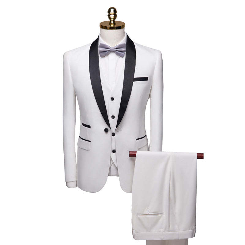 Men's Tailored Fit Single Breasted One-Button 3-Piece Wedding Suit In Burgundy White And Blue