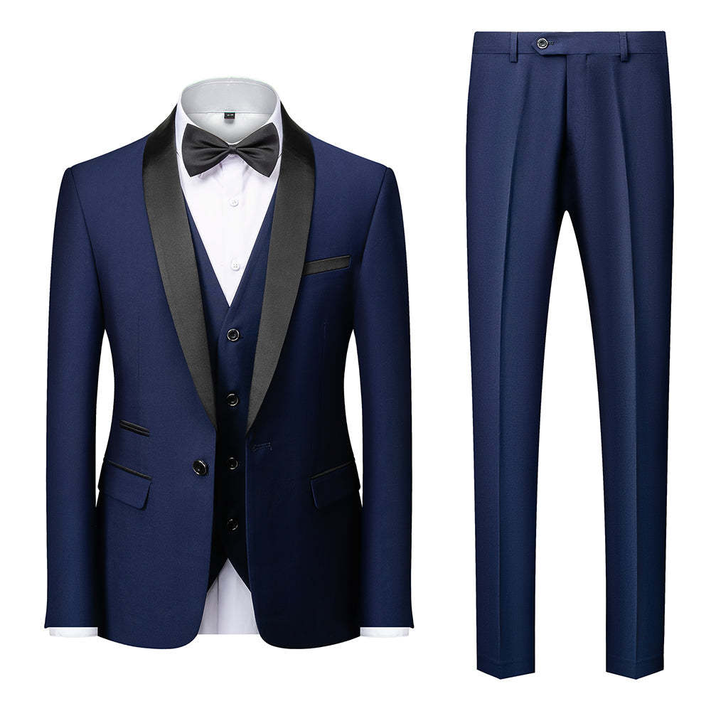 Men's Tailored Fit Single Breasted One-Button 3-Piece Wedding Suit In Blue Burgundy Gray Red And Black-BMbridal.UK