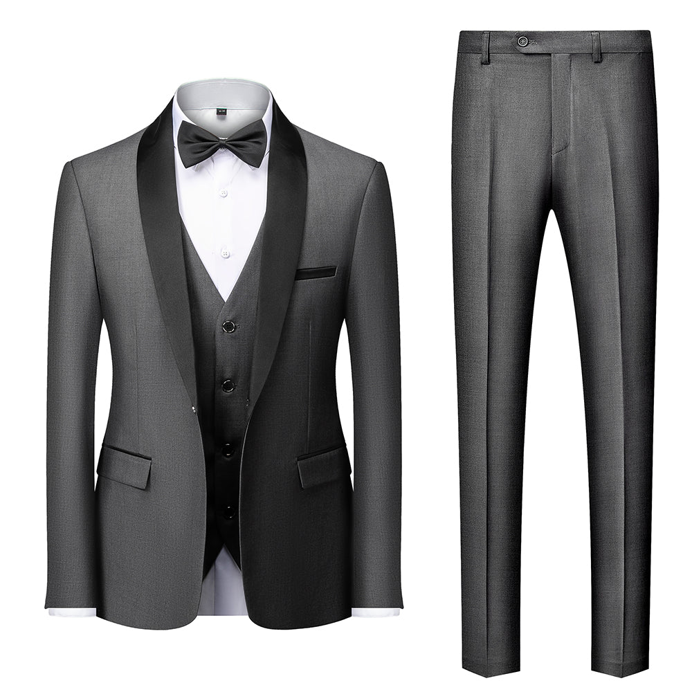 Men's Tailored Fit Single Breasted One-Button 3-Piece Wedding Suit In Blue Burgundy Gray Red And Black-BMbridal.UK