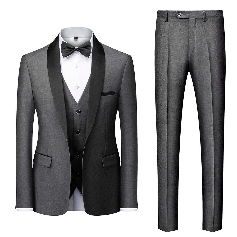 Men's Tailored Fit Single Breasted One-Button 3-Piece Wedding Suit In Blue Burgundy Gray Red And Black-BMbridal.UK