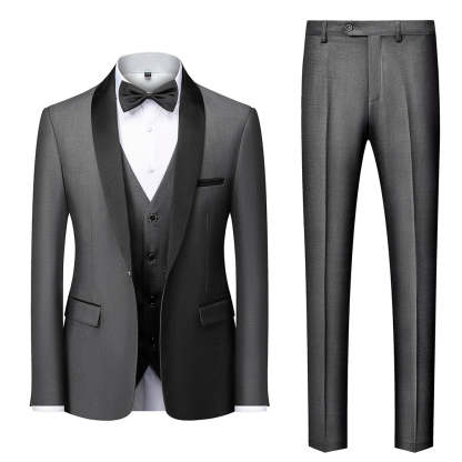 Men's Tailored Fit Single Breasted One-Button 3-Piece Wedding Suit In Blue Burgundy Gray Red And Black-BMbridal.UK