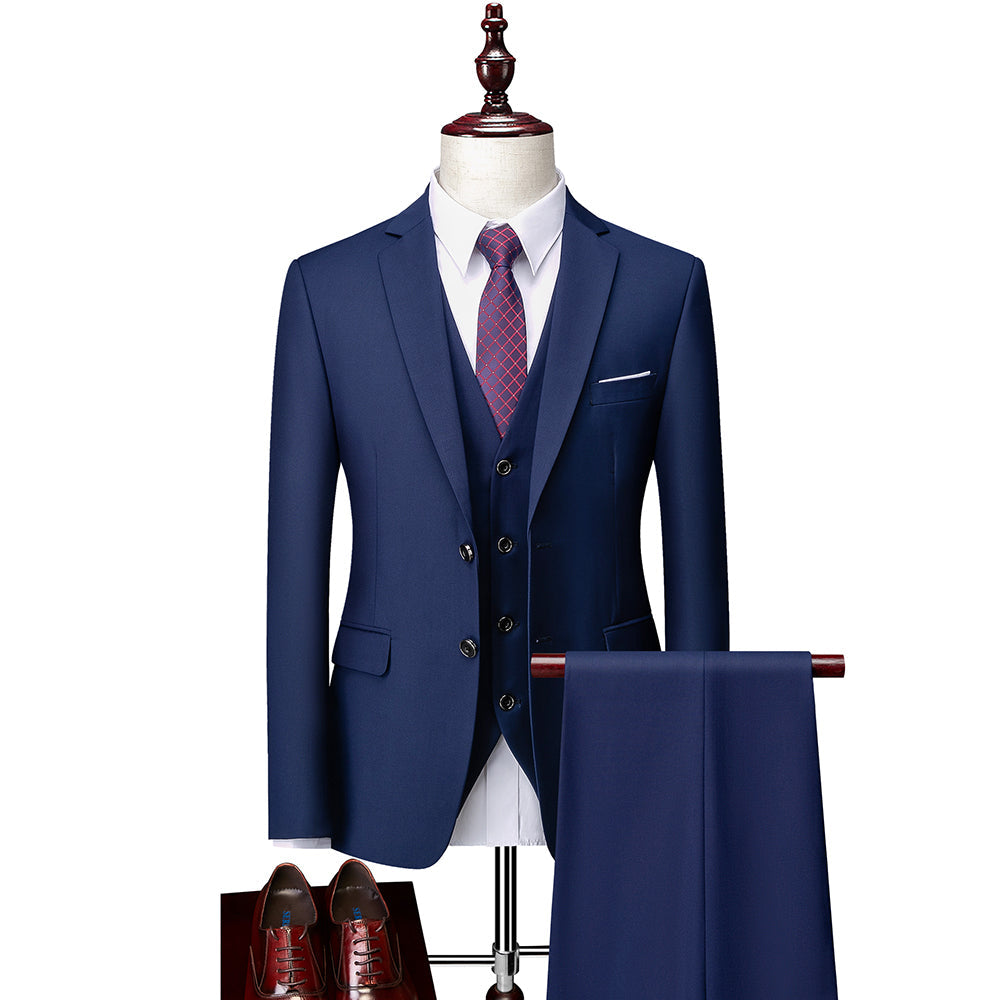 Men's Tailored Fit Single Breasted 3-Piece Wedding Suit In Blue Ivory Purple Burgundy White Green And Black-BMbridal.UK