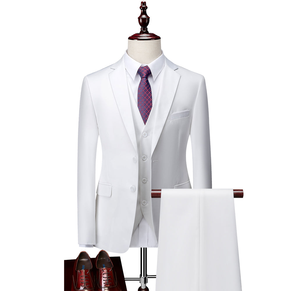 Men's Tailored Fit Single Breasted 3-Piece Wedding Suit In Blue Ivory Purple Burgundy White Green And Black-BMbridal.UK