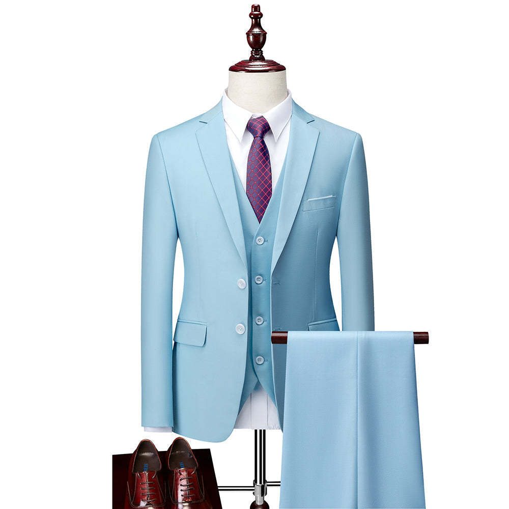 Men's Tailored Fit Single Breasted 3-Piece Wedding Suit In Blue Ivory Purple Burgundy White Green And Black-BMbridal.UK