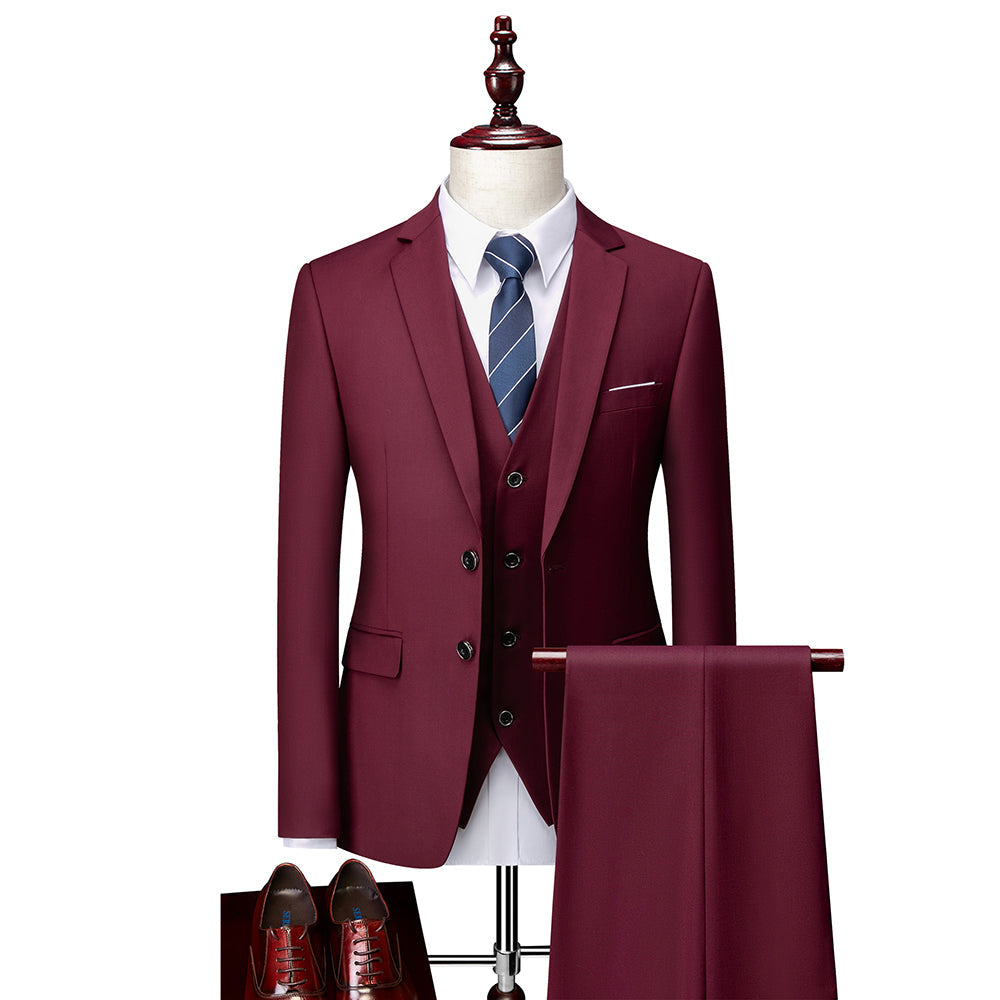 Men's Tailored Fit Single Breasted 3-Piece Wedding Suit In Blue Ivory Purple Burgundy White Green And Black-BMbridal.UK