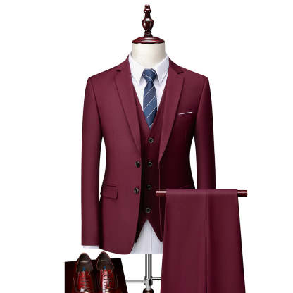 Men's Tailored Fit Single Breasted 3-Piece Wedding Suit In Blue Ivory Purple Burgundy White Green And Black-BMbridal.UK