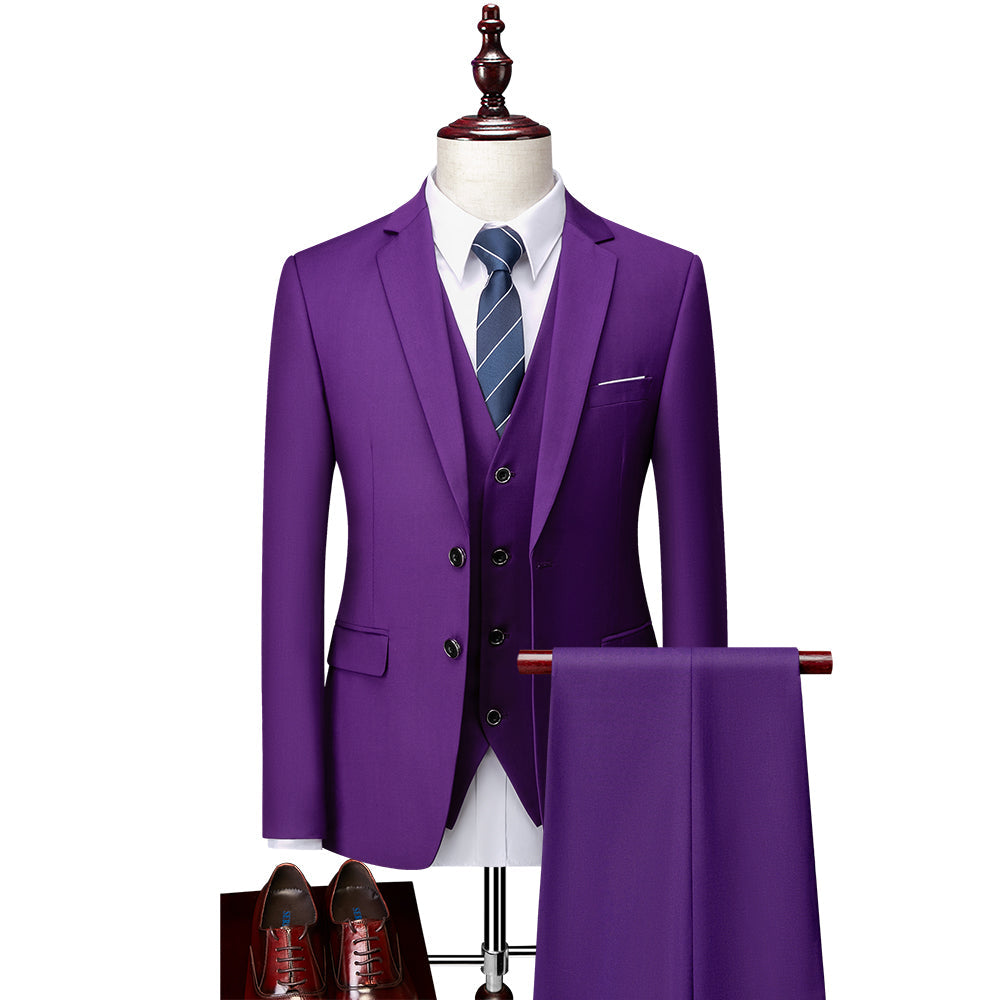 Men's Tailored Fit Single Breasted 3-Piece Wedding Suit In Blue Ivory Purple Burgundy White Green And Black-BMbridal.UK