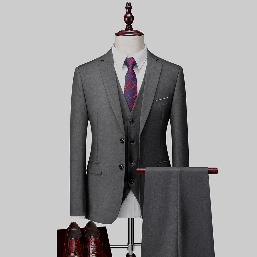 Men's Tailored Fit Single Breasted 3-Piece Wedding Suit In Blue Ivory Purple Burgundy White Green And Black-BMbridal.UK
