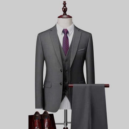 Men's Tailored Fit Single Breasted 3-Piece Wedding Suit In Blue Ivory Purple Burgundy White Green And Black-BMbridal.UK