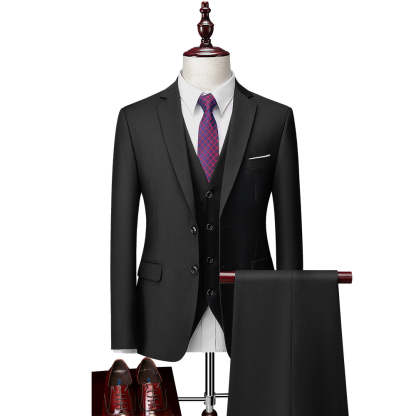 Men's Tailored Fit Single Breasted 3-Piece Wedding Suit In Blue Ivory Purple Burgundy White Green And Black-BMbridal.UK