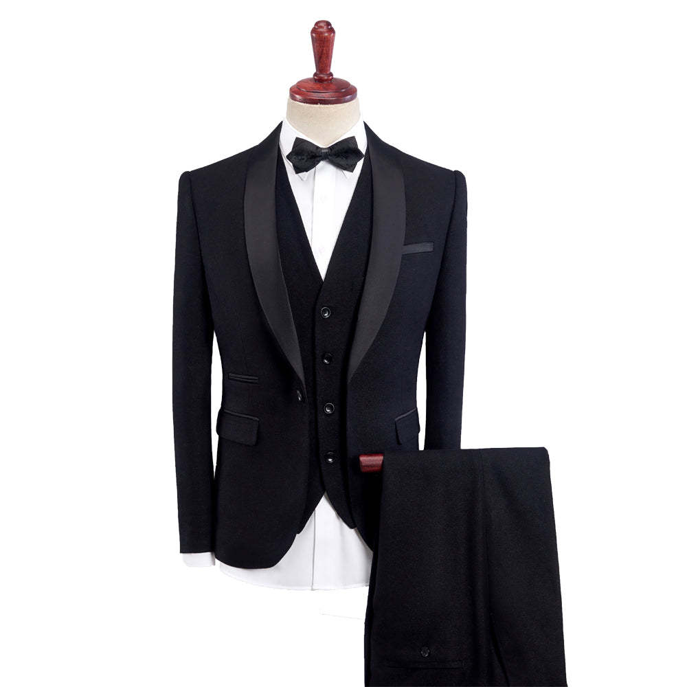 Men's Tailored Fit Single-Breasted One-Button 3-Piece Wedding Suit In Khaki Burgundy Blue Gray And Black-BMbridal.UK