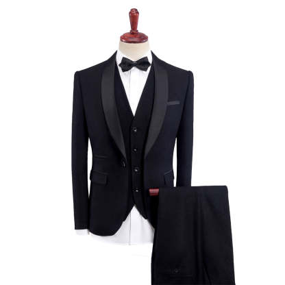 Men's Tailored Fit Single-Breasted One-Button 3-Piece Wedding Suit In Khaki Burgundy Blue Gray And Black-BMbridal.UK