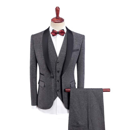 Men's Tailored Fit Single-Breasted One-Button 3-Piece Wedding Suit In Khaki Burgundy Blue Gray And Black-BMbridal.UK