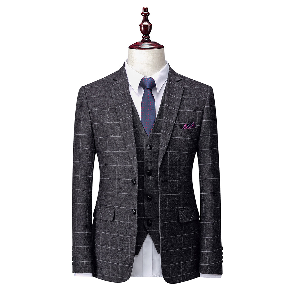 Men's Plaid Wedding Suit In Tailored Fit With Single Breasted Two-Button Design 3 Pieces