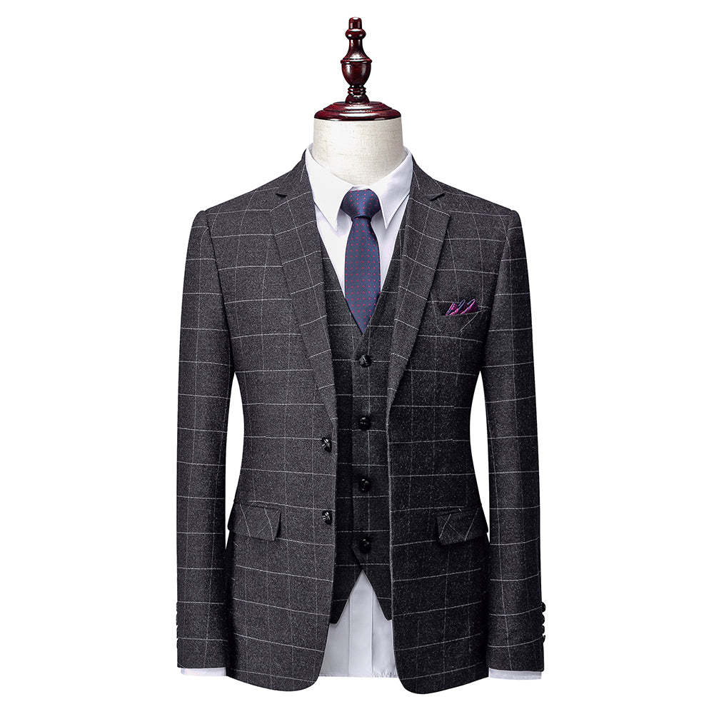 Men's Plaid Wedding Suit In Tailored Fit With Single Breasted Two-Button Design 3 Pieces