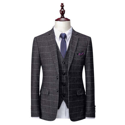 Men's Plaid Wedding Suit In Tailored Fit With Single Breasted Two-Button Design 3 Pieces
