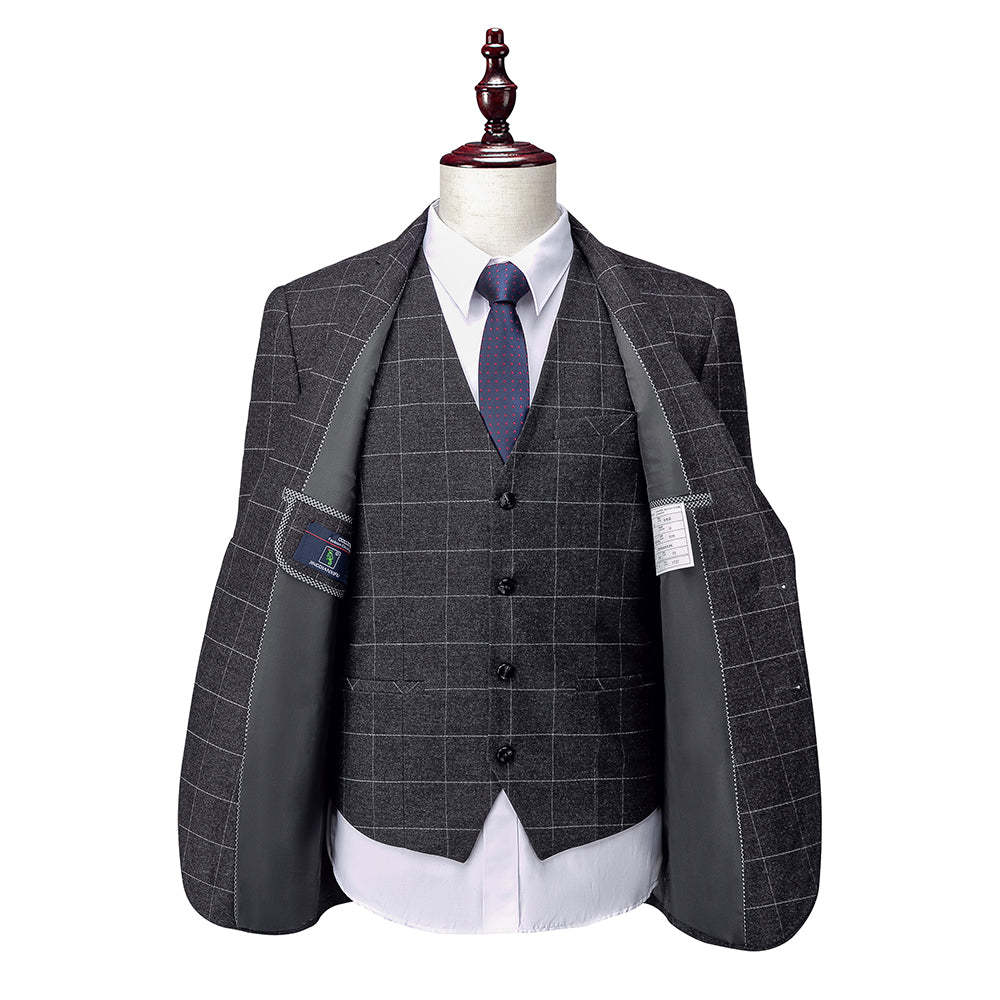 Men's Plaid Wedding Suit In Tailored Fit With Single Breasted Two-Button Design 3 Pieces