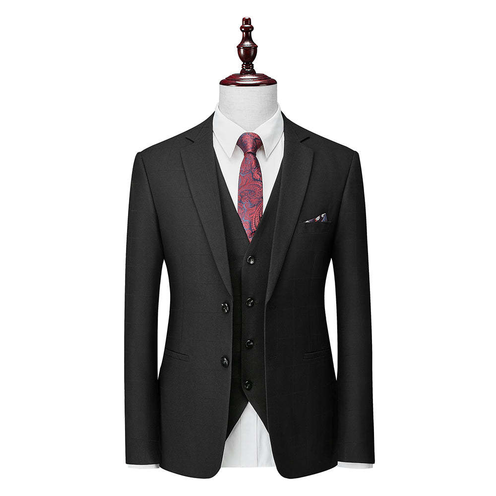 Men's Plaid 3-Piece Wedding Suit In Tailored Fit With Single Breast And Two Buttons