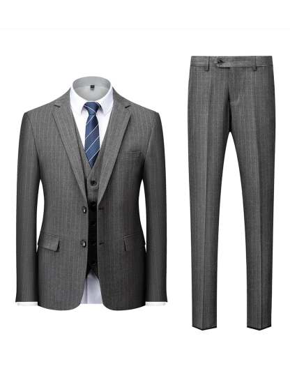Men's Striped Three-Piece Wedding Suit In Tailored Fit With Single Breast And Two Buttons