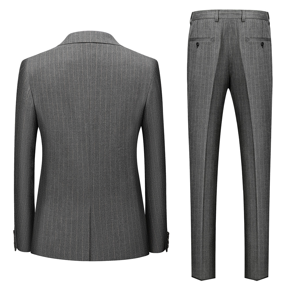 Men's Striped Three-Piece Wedding Suit In Tailored Fit With Single Breast And Two Buttons