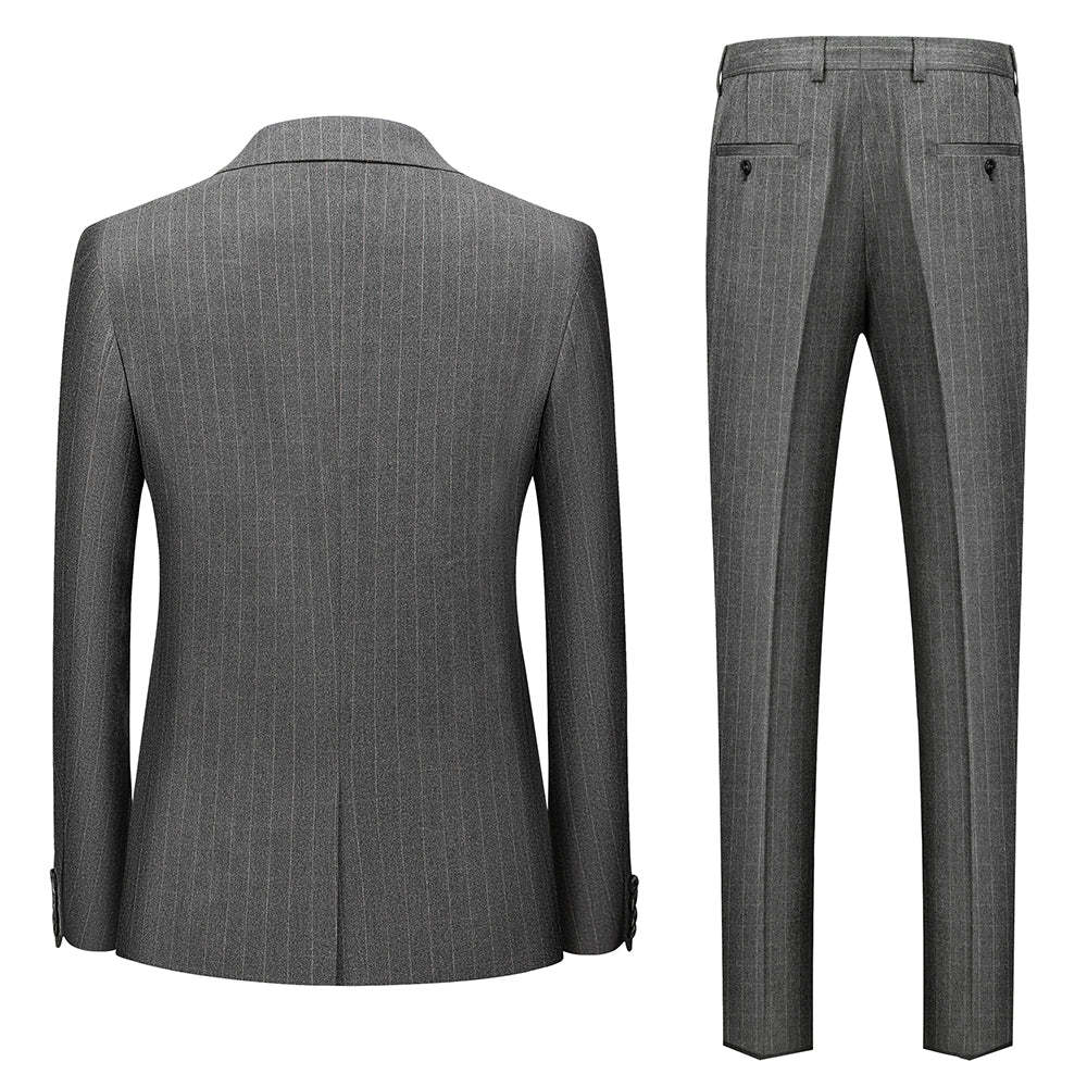 Men's Striped Three-Piece Wedding Suit In Tailored Fit With Single Breast And Two Buttons
