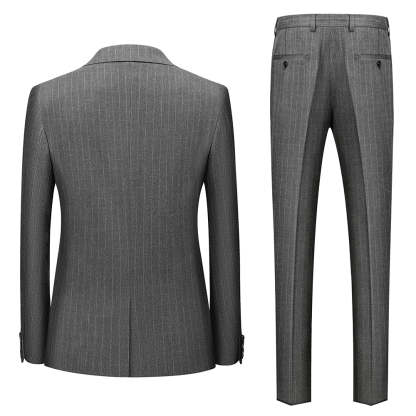 Men's Striped Three-Piece Wedding Suit In Tailored Fit With Single Breast And Two Buttons