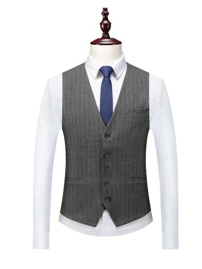 Men's Striped Three-Piece Wedding Suit In Tailored Fit With Single Breast And Two Buttons