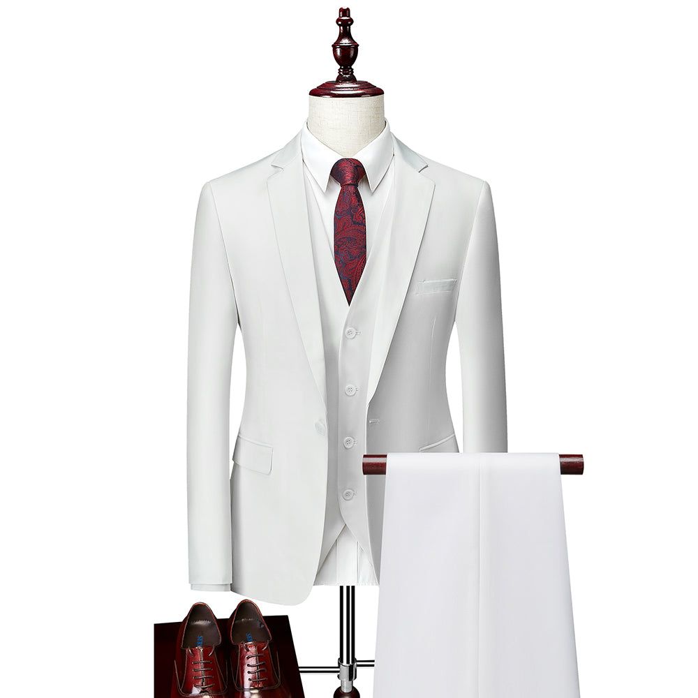 Men's Tailored Fit Single Breasted One-Button 3-Piece Wedding Suits In Burgundy White Ivory Gray And Blue-BMbridal.UK
