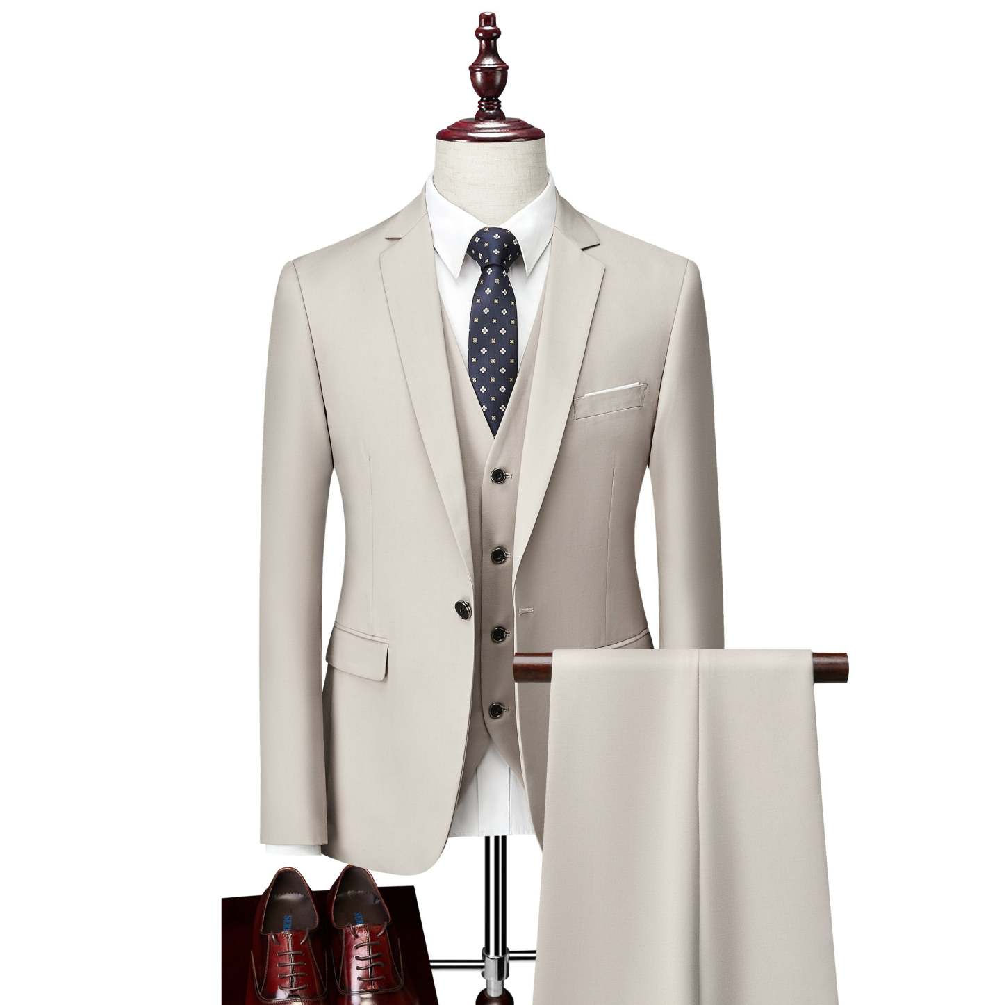 Men's Tailored Fit Single Breasted One-Button 3-Piece Wedding Suits In Burgundy White Ivory Gray And Blue-BMbridal.UK