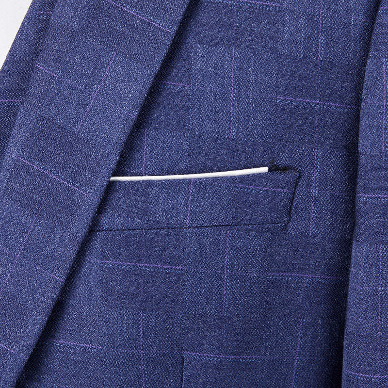 Men's Tailored Fit Single Breasted One-Button 3-Piece Plaid Wedding Suit In Blue Burgundy Black