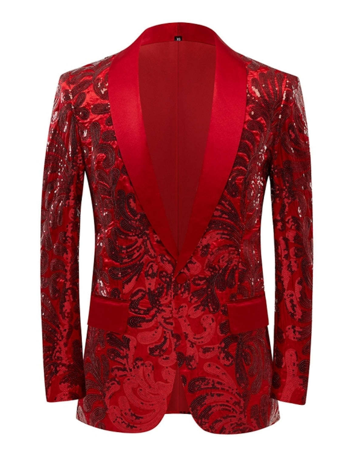 Men's Single-Button Tailored Fit Party Jacket In Red Gold Green With Sequins