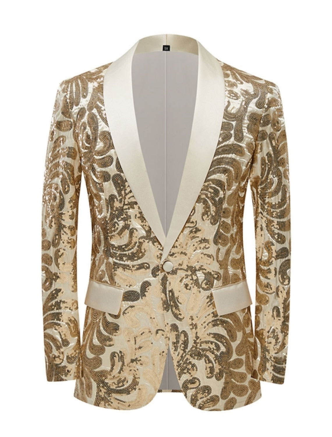 Men's Single-Button Tailored Fit Party Jacket In Red Gold Green With Sequins