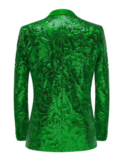 Men's Single-Button Tailored Fit Party Jacket In Red Gold Green With Sequins