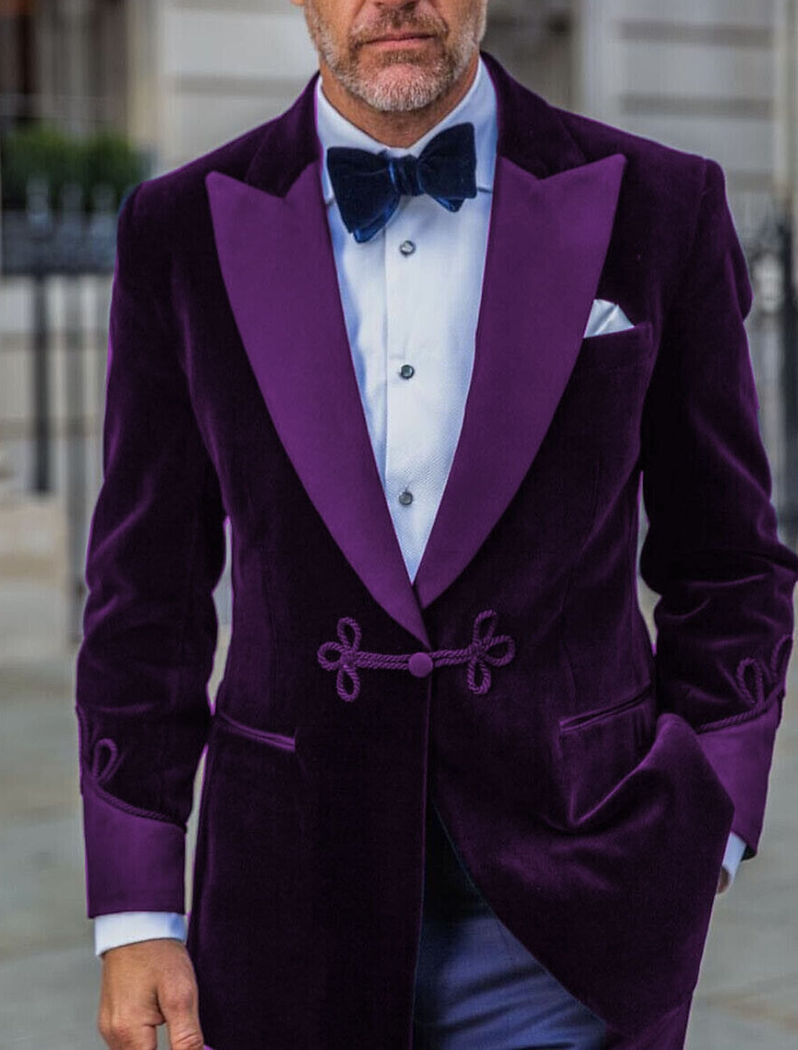Men's Tailored Fit Single Breasted One-Button Velvet Formal Jacket In Green Red Blue Pink And Purple