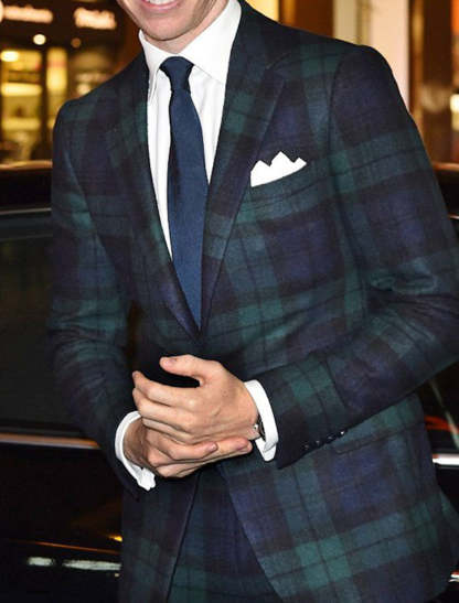 Men's Green Plaid Casual Jacket With Tailored Fit And Single Button