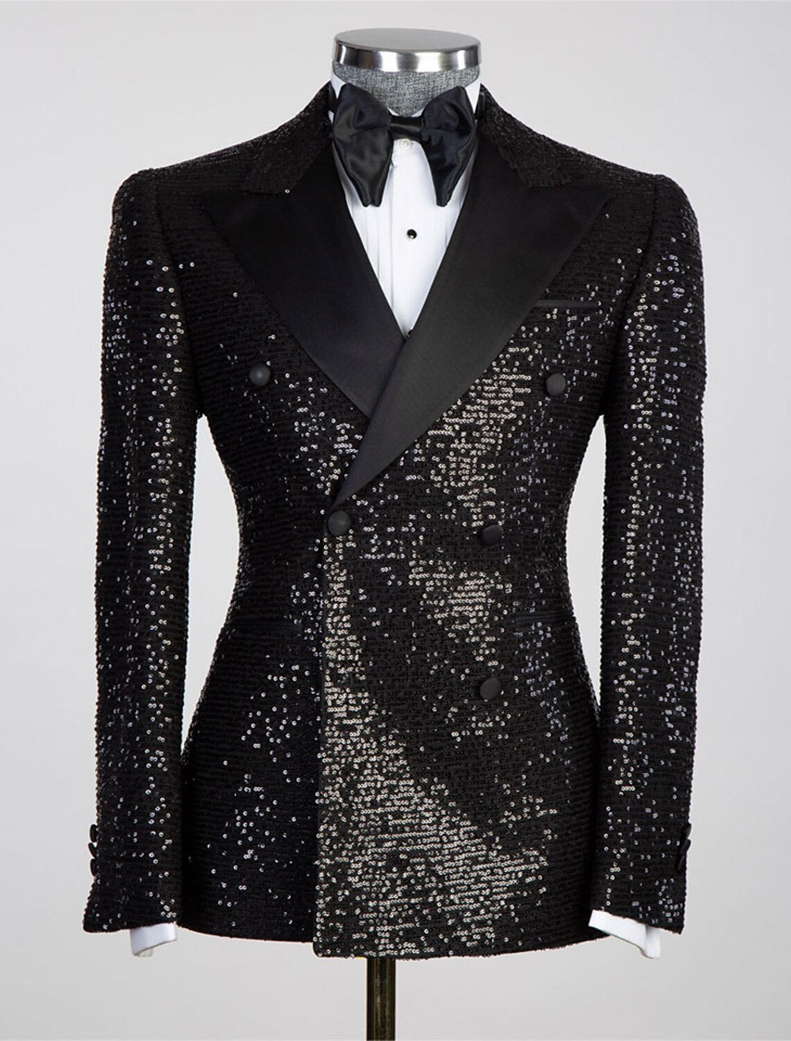 Men's Tailored Fit Double Breasted Six-Button Sequins Party Jacket In Gold Pink Orange Silver And Black-BMbridal.UK