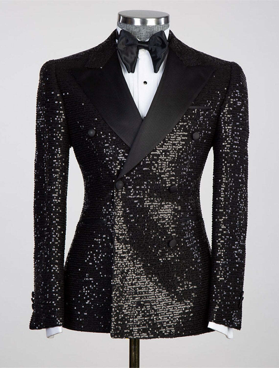 Men's Tailored Fit Double Breasted Six-Button Sequins Party Jacket In Gold Pink Orange Silver And Black-BMbridal.UK