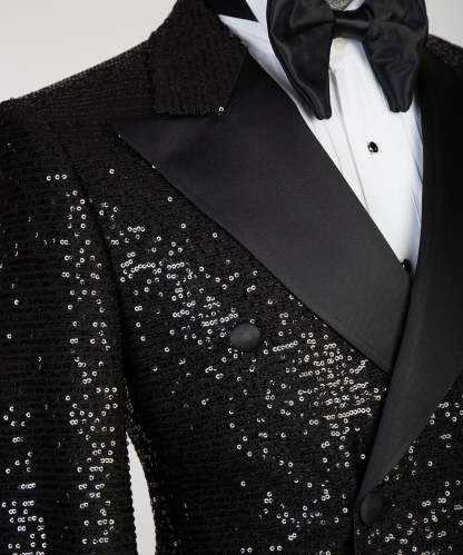 Men's Tailored Fit Double Breasted Six-Button Sequins Party Jacket In Gold Pink Orange Silver And Black-BMbridal.UK