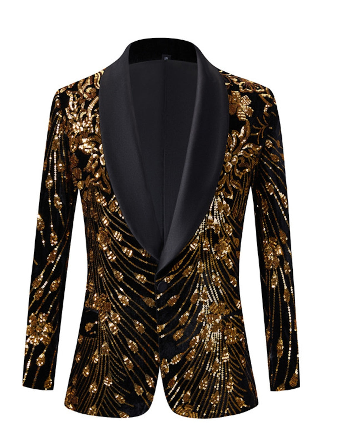 Men's Single-Breasted One-Button Tailored Fit Party Jacket In Gold Red And Green Sequins
