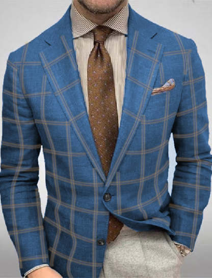 Men's Tailored Fit Plaid Casual Jacket In Pink Blue With Single Breasted Two-Buttons