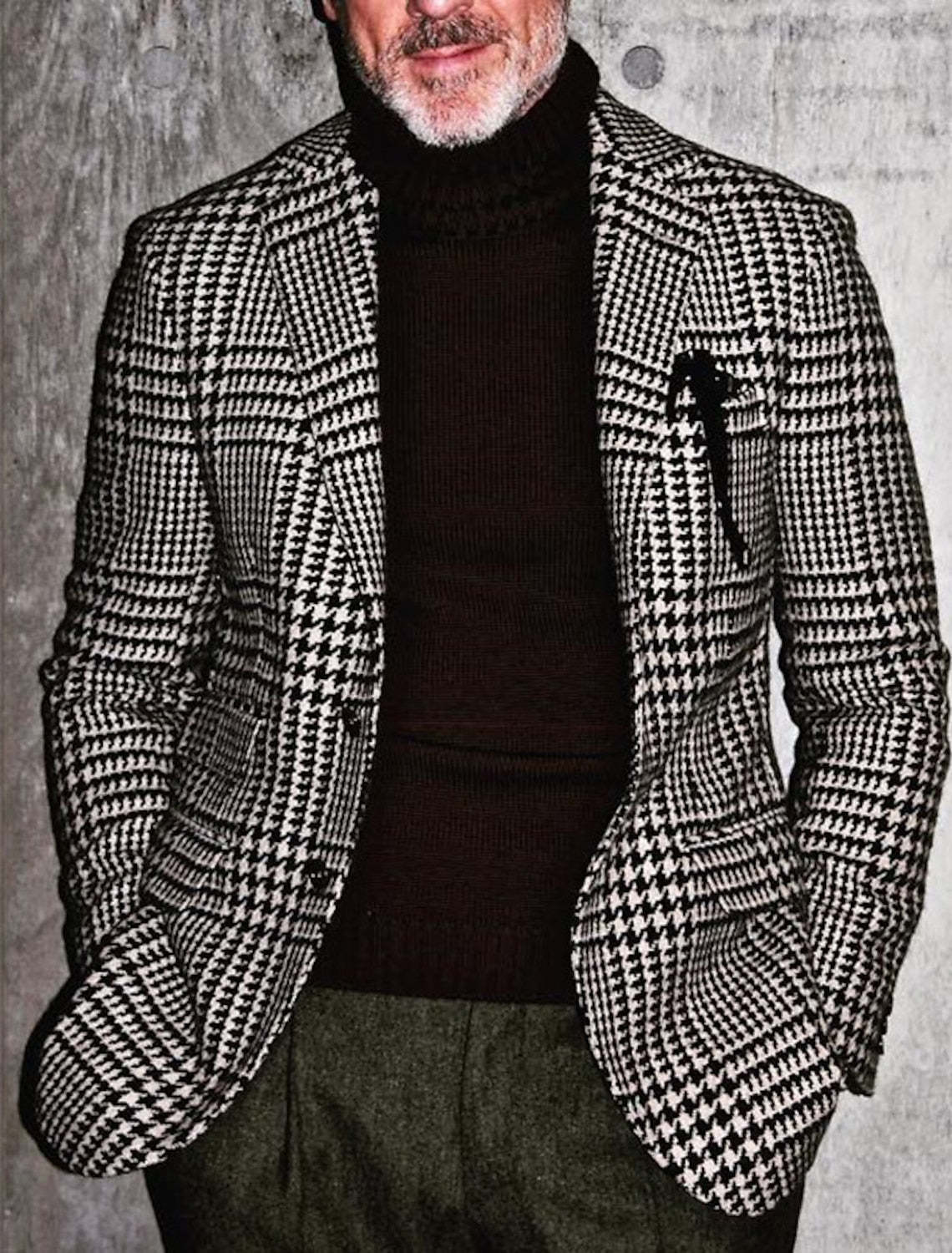 Men's Casual Houndstooth Jacket With Tailored Fit And Two-Button Single Breast