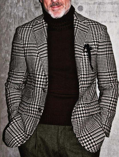 Men's Casual Houndstooth Jacket With Tailored Fit And Two-Button Single Breast