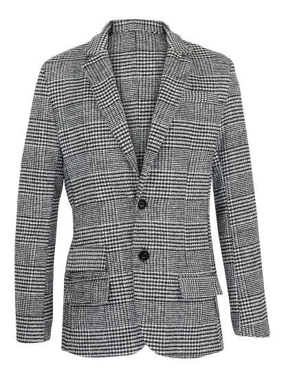 Men's Casual Houndstooth Jacket With Tailored Fit And Two-Button Single Breast