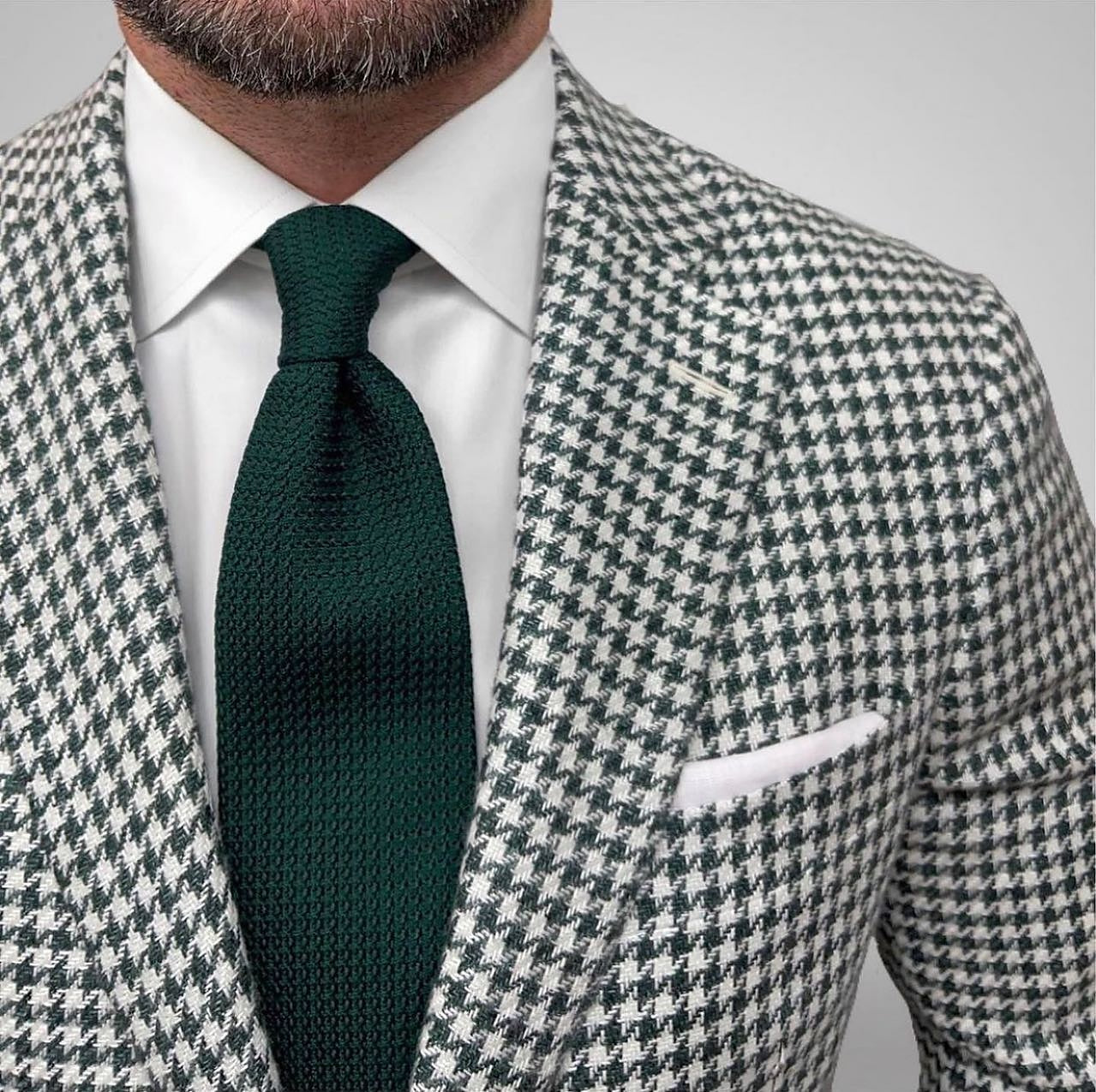 Men's Tailored Fit Houndstooth Casual Jacket In Green Red And Brown With Single Breasted Two-Button Design-BMbridal.UK