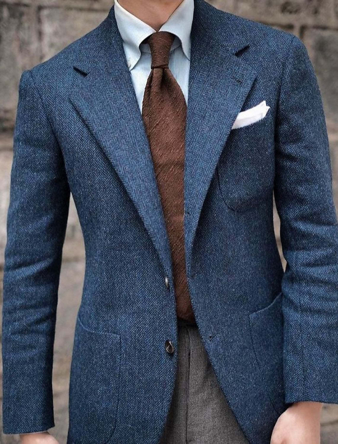 Casual Tweed Jacket For Men With Single Breasted Two-Button Tailored Fit