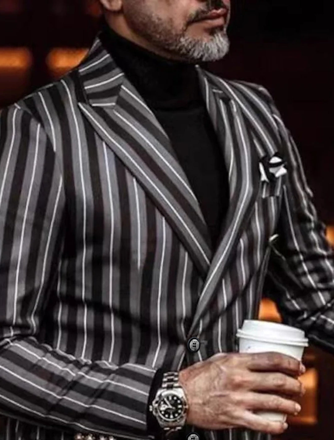 Striped Casual Jacket For Men With Double Breasted Tailored Fit And Four Buttons