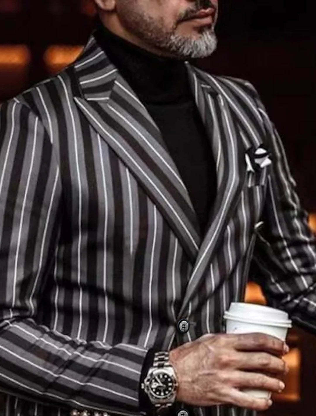 Striped Casual Jacket For Men With Double Breasted Tailored Fit And Four Buttons