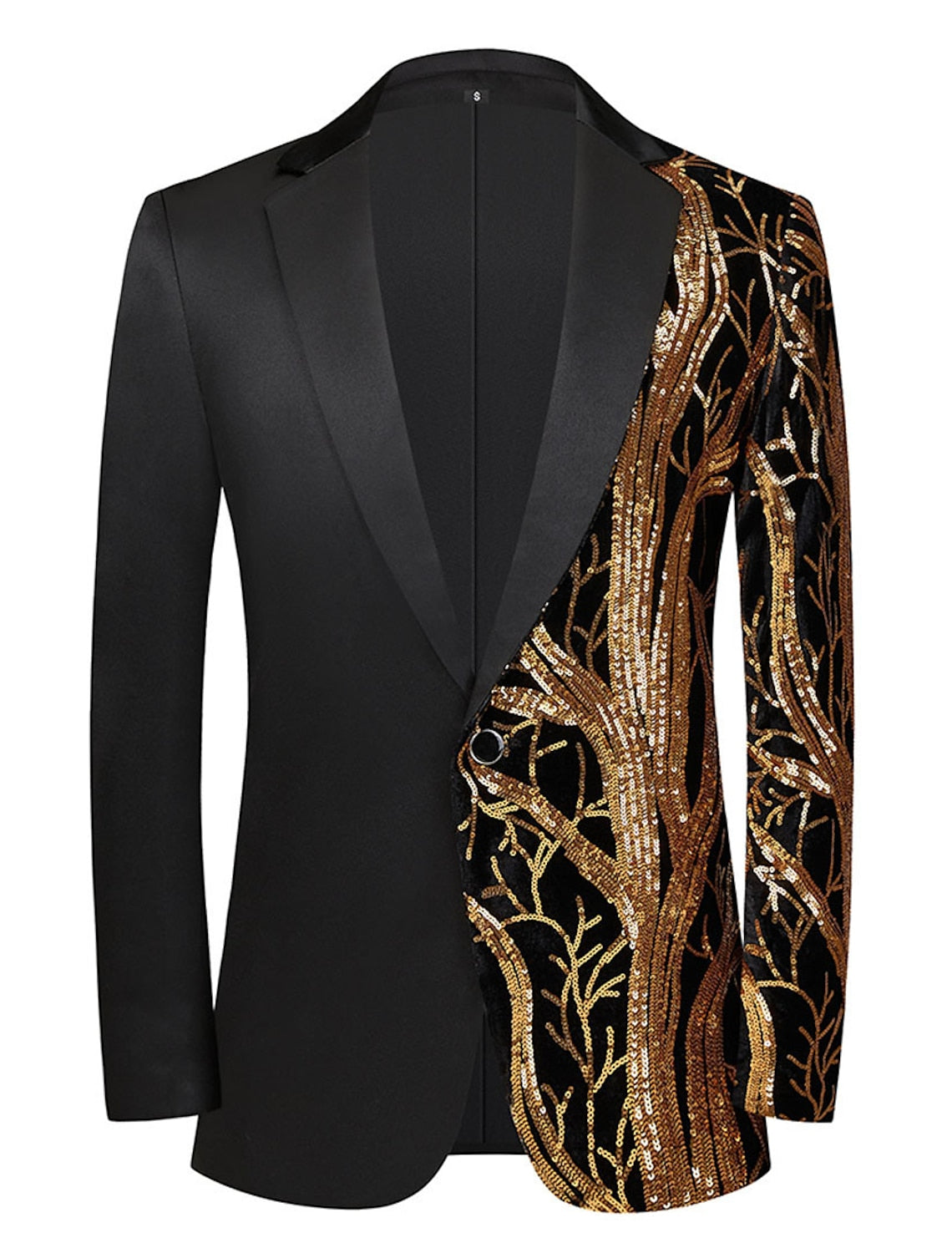 Men's Single-Breasted Gold Red Sequined Party Jacket With Tailored Fit