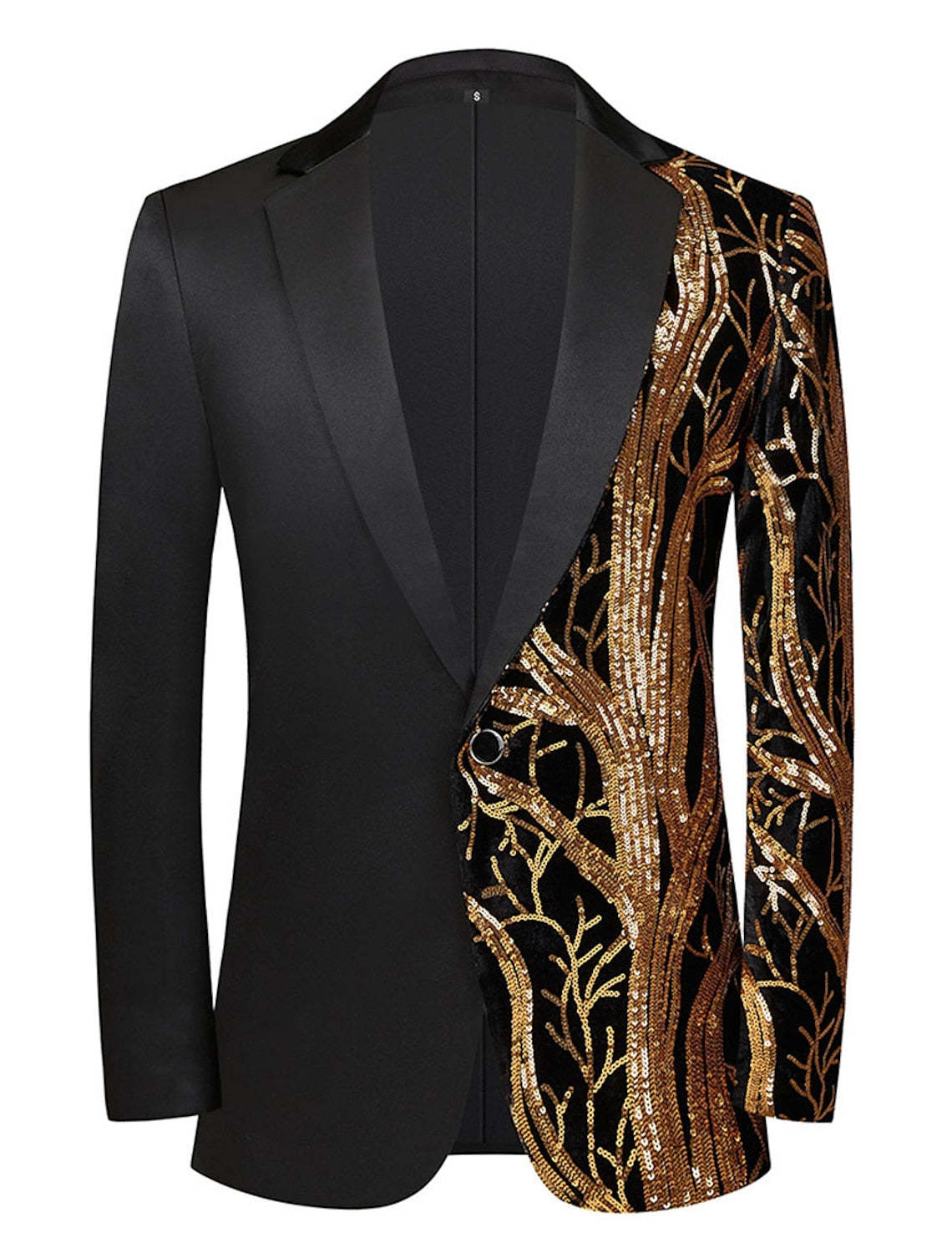 Men's Single-Breasted Gold Red Sequined Party Jacket With Tailored Fit