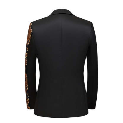 Men's Single-Breasted Gold Red Sequined Party Jacket With Tailored Fit